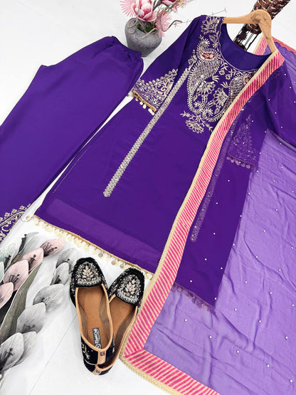 DESIGNER PARTY WEAR HEAVY EMBROIDERY SEQUENCE WORK 3 PIS SUIT SET single available wholesale