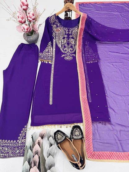 DESIGNER PARTY WEAR HEAVY EMBROIDERY SEQUENCE WORK 3 PIS SUIT SET single available wholesale