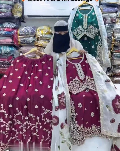 Đěsigner Party Wear Look Pur Fendi Silk Top Plazzo & Dupatta Set