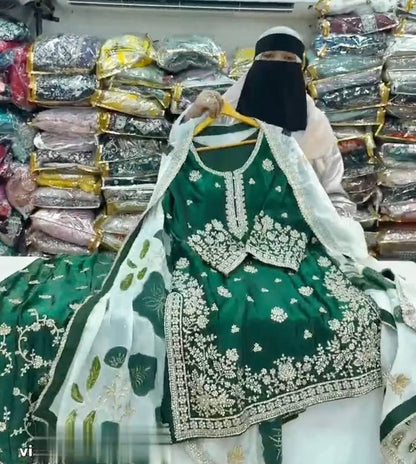 Đěsigner Party Wear Look Pur Fendi Silk Top Plazzo & Dupatta Set