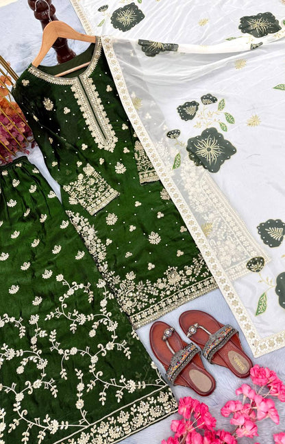 Đěsigner Party Wear Look Pur Fendi Silk Top Plazzo & Dupatta Set