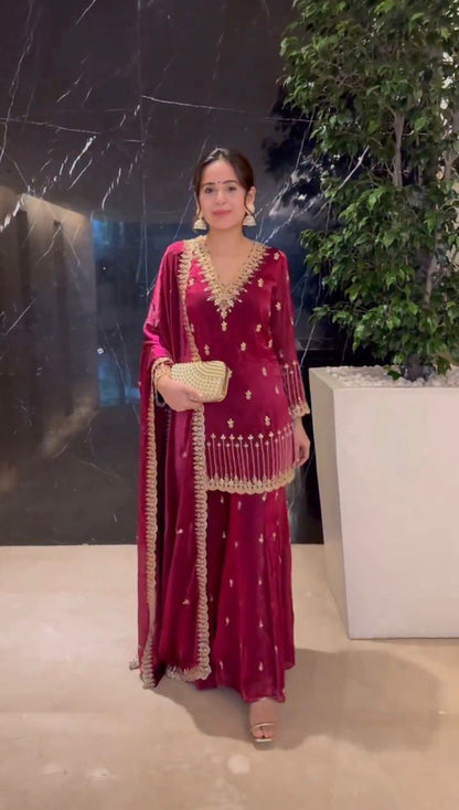 Designer Palzoo Set – Elegant Ethnic Wear ✨ 🎀 Crafted in Classy Tones with Premium Fabric & Detailing