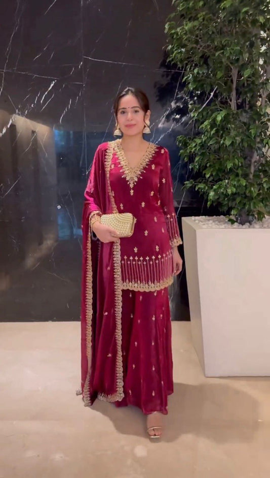 Designer Palzoo Set – Elegant Ethnic Wear ✨ 🎀 Crafted in Classy Tones with Premium Fabric & Detailing