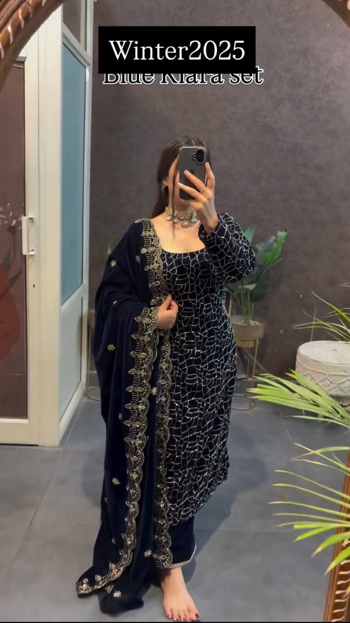 Designer Velvet Set – Elegant Ethnic Wear ✨ 🎀 Crafted in Classy Tones with Premium Fabric & Detailing