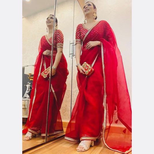 Looking some one for this same colour beautiful Designer Saree on Havy Organza Silk Febric with Thred & Sequnce work and Blouse on Mono Benglori Silk With Thred & Sequnce work.