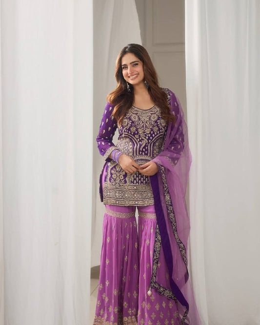 THREE PIECE EMBROIDERED SUIT ON GEORGETTE FABRIC WITH HEAVY WORK