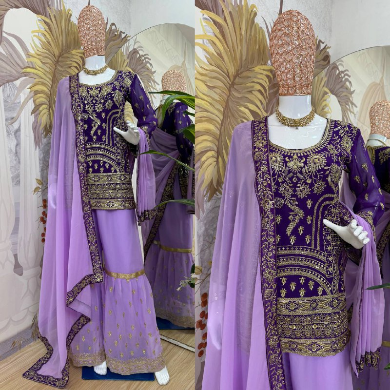THREE PIECE EMBROIDERED SUIT ON GEORGETTE FABRIC WITH HEAVY WORK