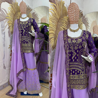 THREE PIECE EMBROIDERED SUIT ON GEORGETTE FABRIC WITH HEAVY WORK