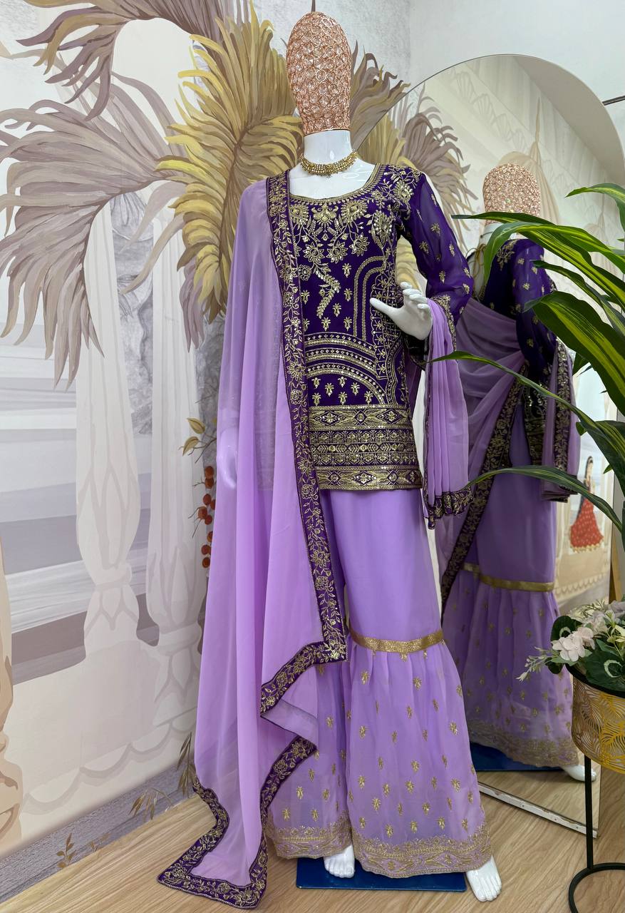 THREE PIECE EMBROIDERED SUIT ON GEORGETTE FABRIC WITH HEAVY WORK