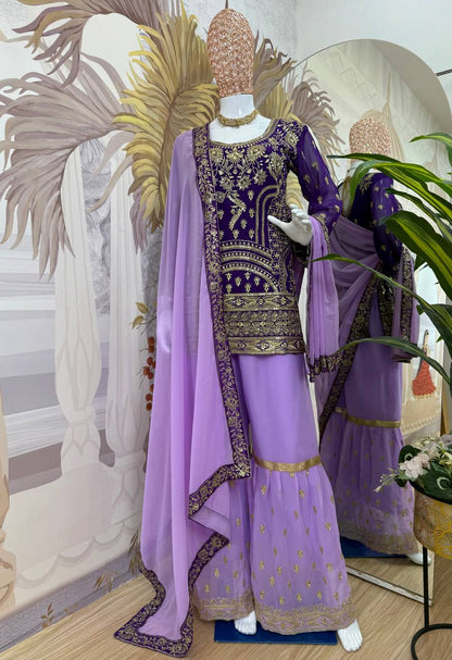 THREE PIECE EMBROIDERED SUIT ON GEORGETTE FABRIC WITH HEAVY WORK