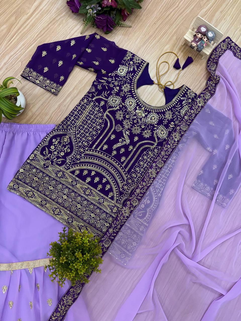 THREE PIECE EMBROIDERED SUIT ON GEORGETTE FABRIC WITH HEAVY WORK