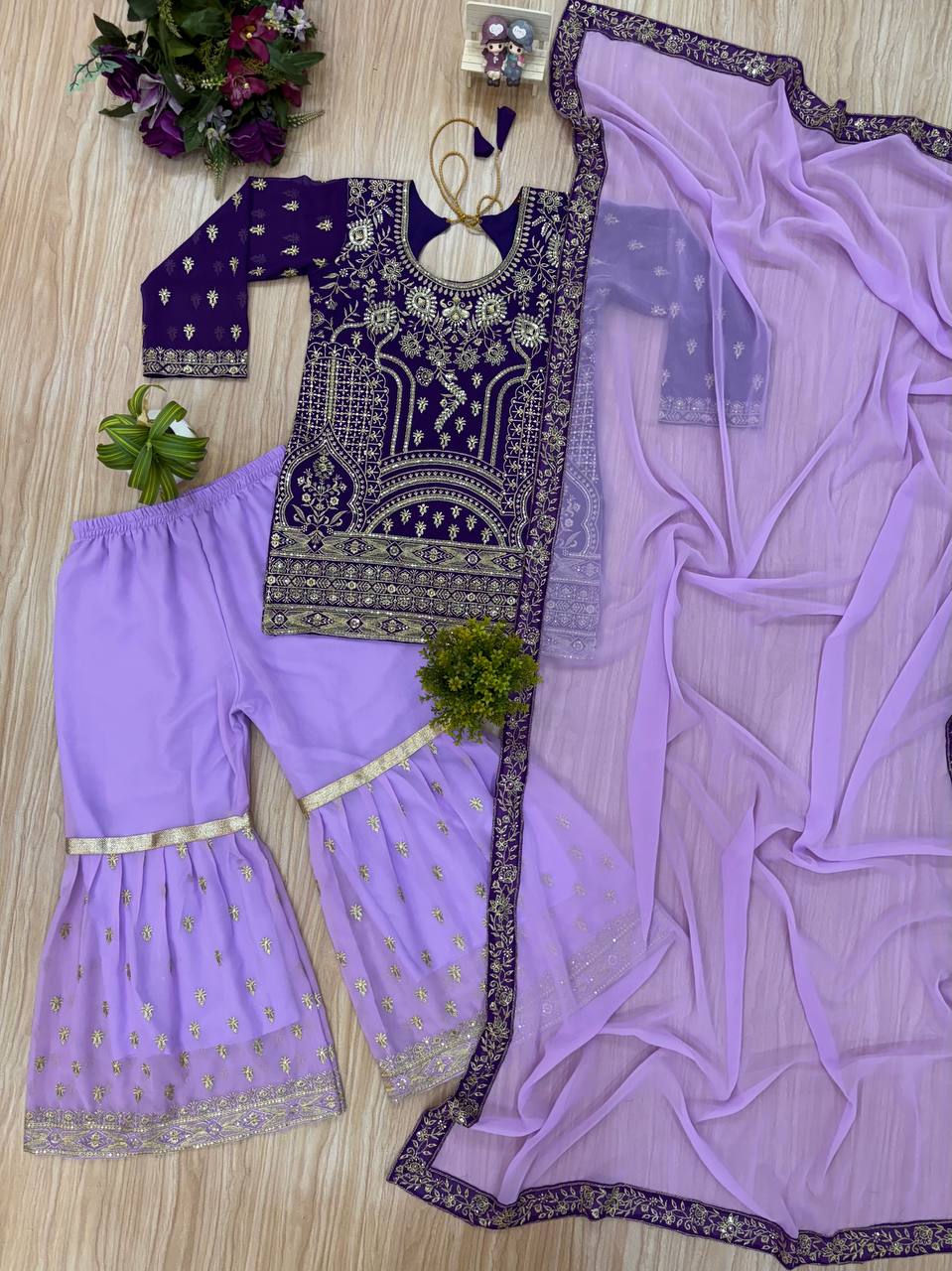 THREE PIECE EMBROIDERED SUIT ON GEORGETTE FABRIC WITH HEAVY WORK