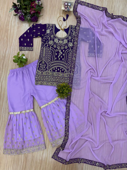THREE PIECE EMBROIDERED SUIT ON GEORGETTE FABRIC WITH HEAVY WORK