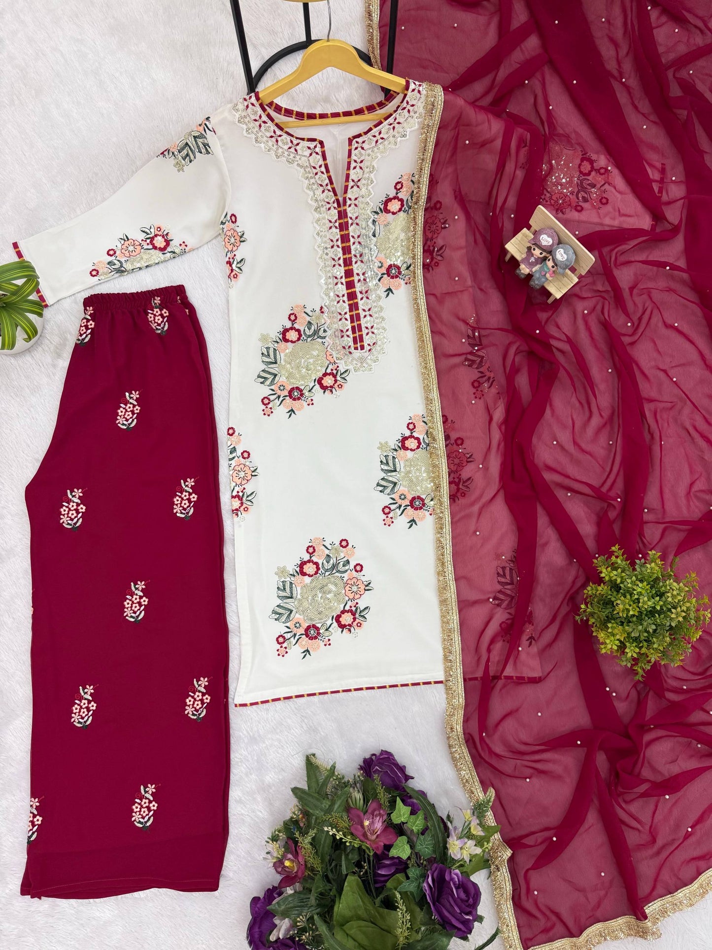 FESTIVAL SPECIAL 🌙LAUNCHING THREAD & SEQUINS, FAUX GEORGETTE FABRIC✨KURTI, DUPATTA & PENT* *👗 THIS SET IS COMING WITH EMBROIDERY WORK & STYLIST PATTERN FOR EVERY FESTIVAL
