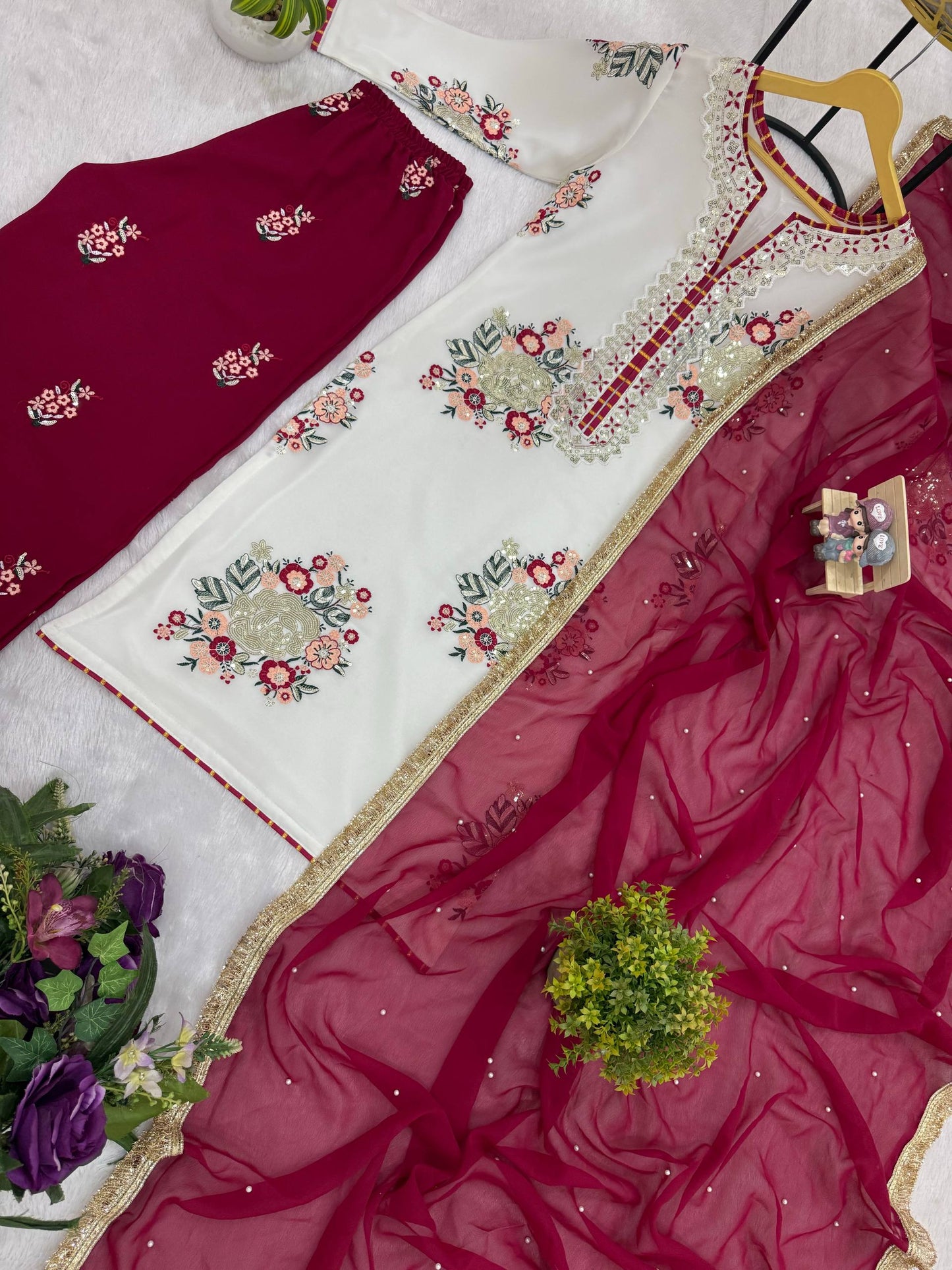 FESTIVAL SPECIAL 🌙LAUNCHING THREAD & SEQUINS, FAUX GEORGETTE FABRIC✨KURTI, DUPATTA & PENT* *👗 THIS SET IS COMING WITH EMBROIDERY WORK & STYLIST PATTERN FOR EVERY FESTIVAL