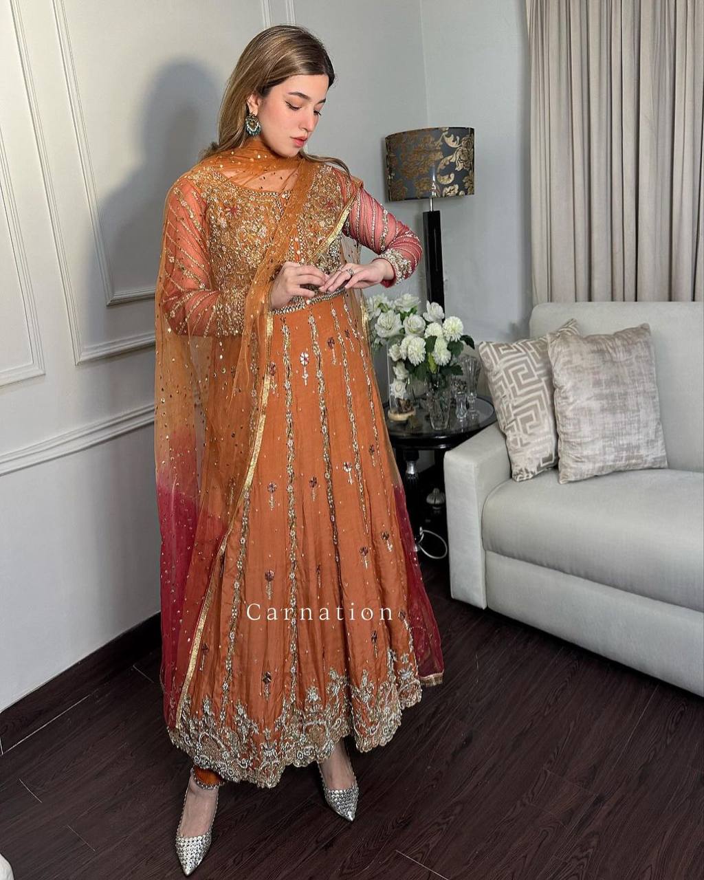 NEW DESIGNER SEQUINS & ZARI EMBROIDERED ANARKALI GOWN