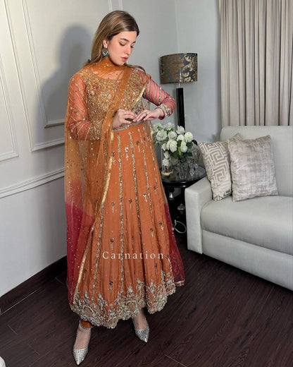 NEW DESIGNER SEQUINS & ZARI EMBROIDERED ANARKALI GOWN