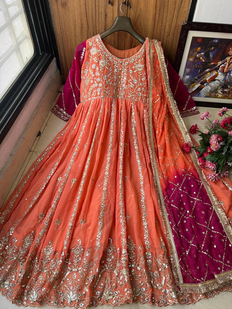 NEW DESIGNER SEQUINS & ZARI EMBROIDERED ANARKALI GOWN