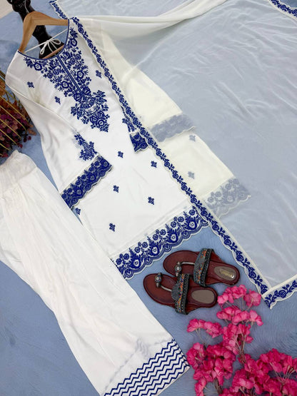 Đěsigner Party Wear Look Pur Rayon Cotton Top & Farshi Palazzo With Dupatta set