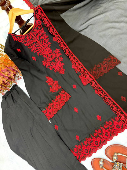 Đěsigner Party Wear Look Pur Rayon Cotton Top & Farshi Palazzo With Dupatta set