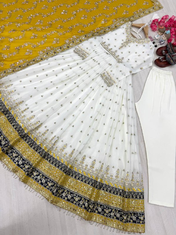 Heavy Faux Georgette Gown,Dupatta & Bottom Set single available wholesale