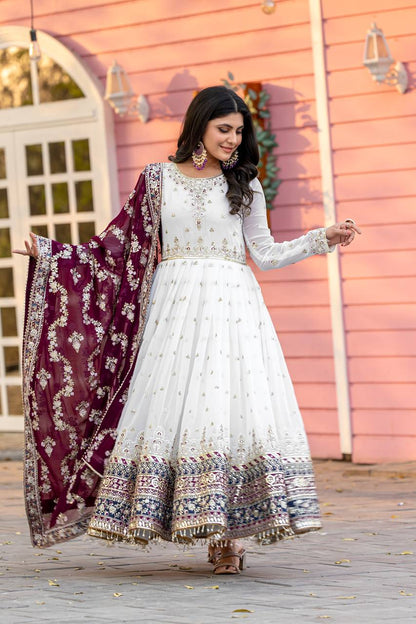 Heavy Faux Georgette Gown,Dupatta & Bottom Set single available wholesale