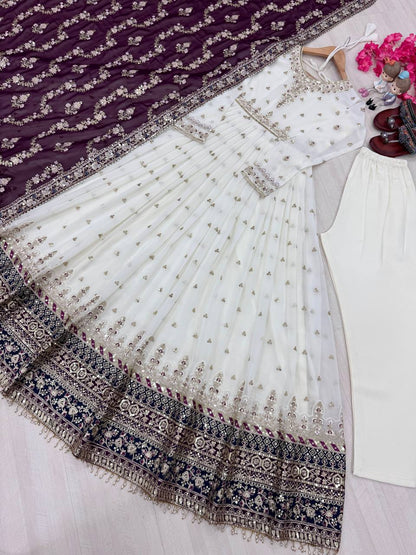 Heavy Faux Georgette Gown,Dupatta & Bottom Set single available wholesale
