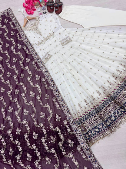 Heavy Faux Georgette Gown,Dupatta & Bottom Set single available wholesale