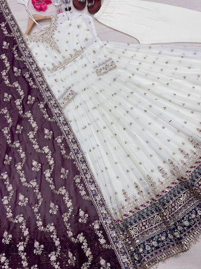 Heavy Faux Georgette Gown,Dupatta & Bottom Set single available wholesale