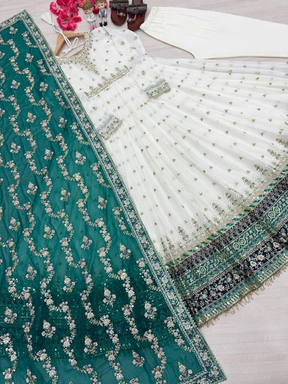 Heavy Faux Georgette Gown,Dupatta & Bottom Set single available wholesale
