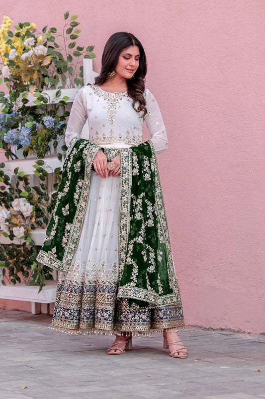 Heavy Faux Georgette Gown,Dupatta & Bottom Set single available wholesale