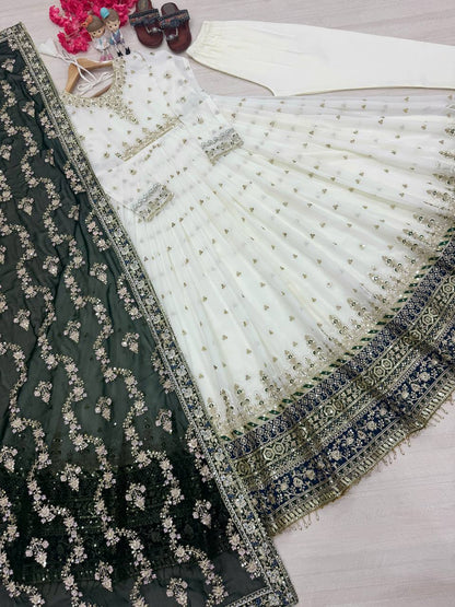 Heavy Faux Georgette Gown,Dupatta & Bottom Set single available wholesale