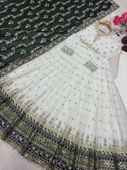 Heavy Faux Georgette Gown,Dupatta & Bottom Set single available wholesale