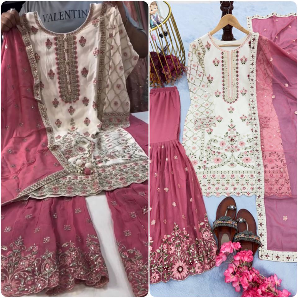 desiger Party Wear Look Heavy Faux Georgette Top Plazzo & Dupatta Set