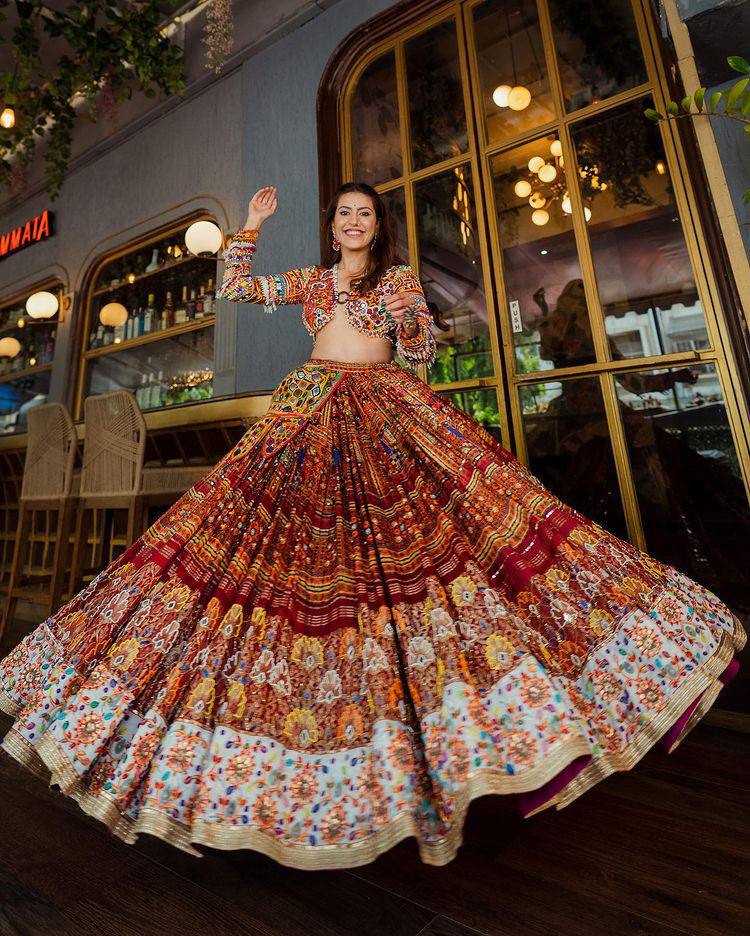 navrati lehenga choli in heavy Butter silk . Quality is worth paying single available wholesale