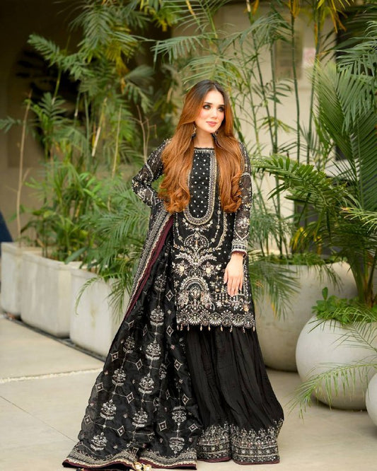 Đěsigner Party Wear Look Pur Heavy Faux Georgette Top Plazzo & Dupatta Set single available wholesale