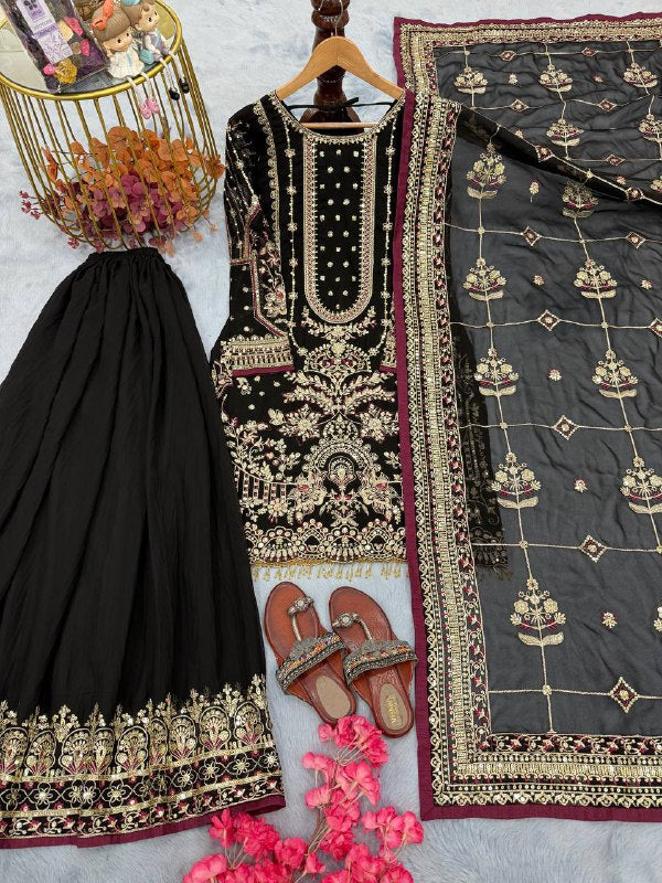 Đěsigner Party Wear Look Pur Heavy Faux Georgette Top Plazzo & Dupatta Set single available wholesale
