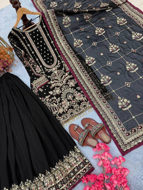 Đěsigner Party Wear Look Pur Heavy Faux Georgette Top Plazzo & Dupatta Set single available wholesale