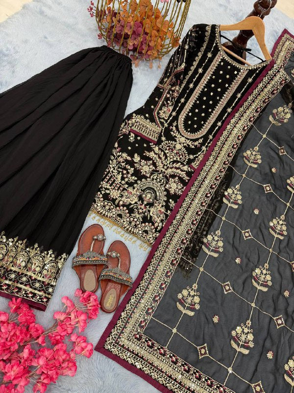 Đěsigner Party Wear Look Pur Heavy Faux Georgette Top Plazzo & Dupatta Set single available wholesale