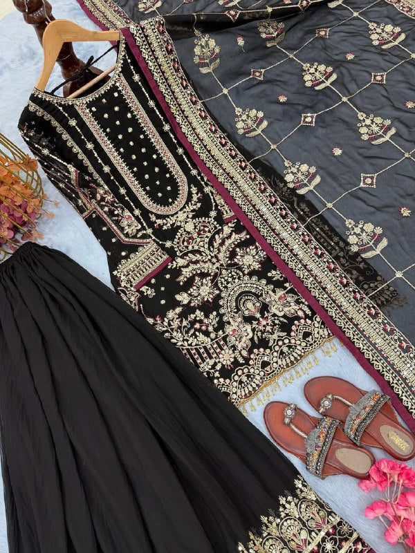 Đěsigner Party Wear Look Pur Heavy Faux Georgette Top Plazzo & Dupatta Set single available wholesale
