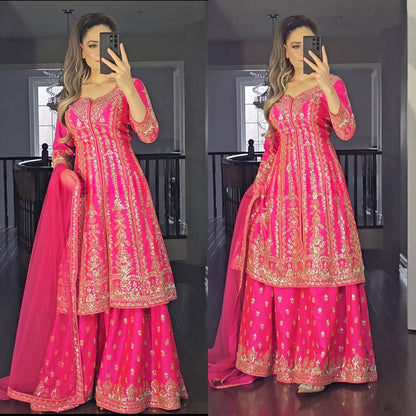 Designer Party Wear Look Top-Plazzo and Dupatta With Heavy Embroidery Work single available wholesale