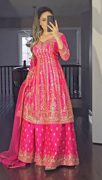 Designer Party Wear Look Top-Plazzo and Dupatta With Heavy Embroidery Work single available wholesale