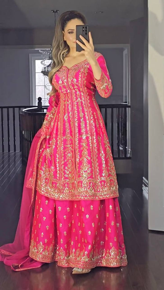 Designer Party Wear Look Top-Plazzo and Dupatta With Heavy Embroidery Work single available wholesale