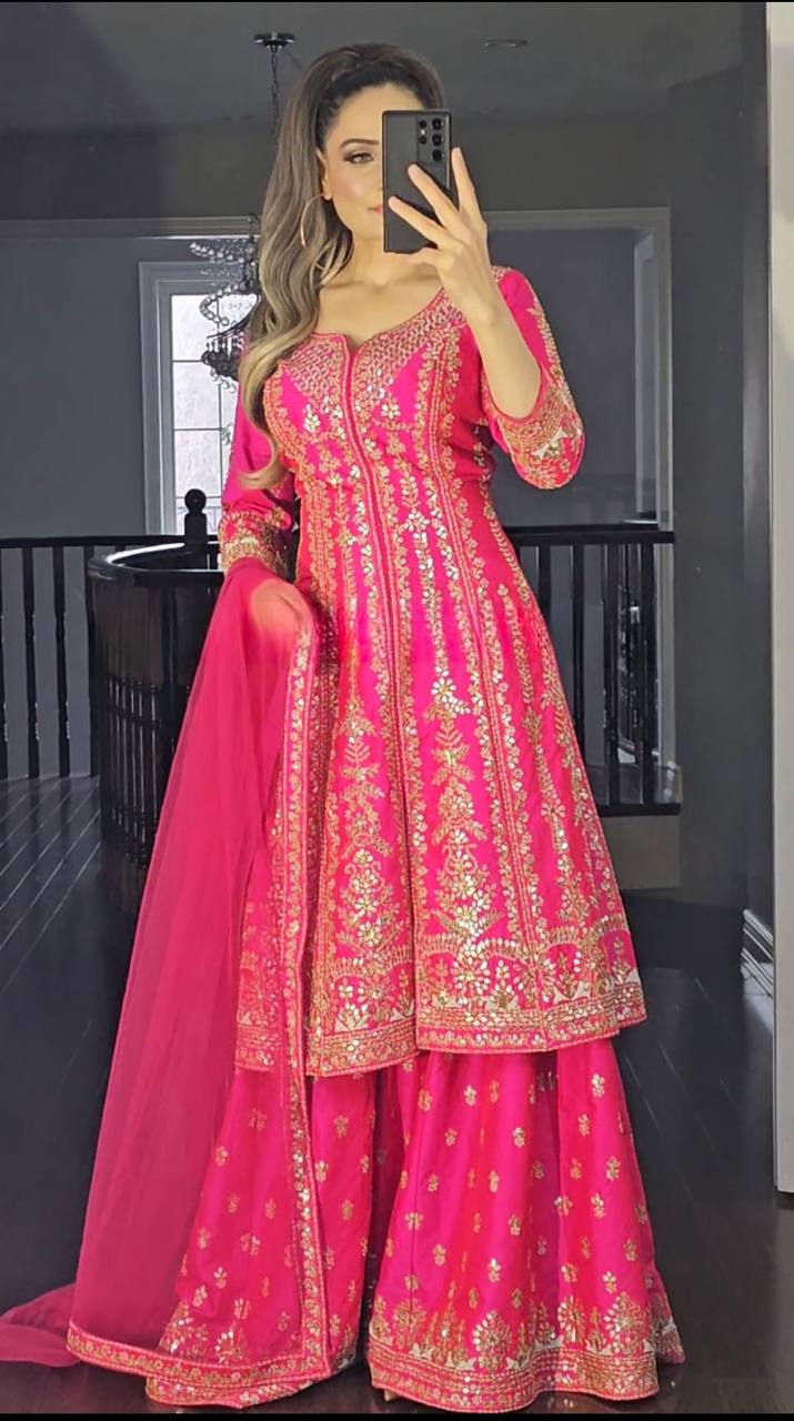 Designer Party Wear Look Top-Plazzo and Dupatta With Heavy Embroidery Work single available wholesale