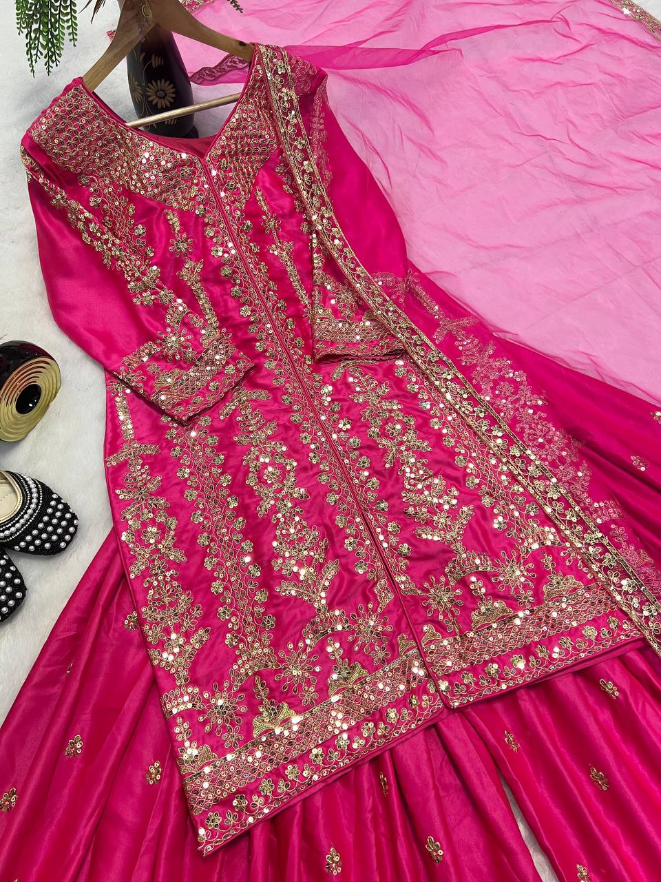 Designer Party Wear Look Top-Plazzo and Dupatta With Heavy Embroidery Work single available wholesale