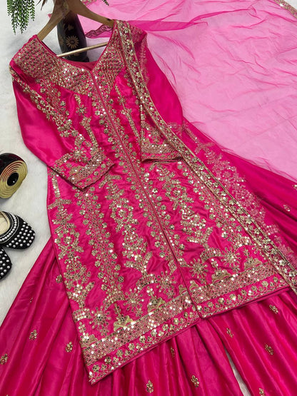 Designer Party Wear Look Top-Plazzo and Dupatta With Heavy Embroidery Work single available wholesale