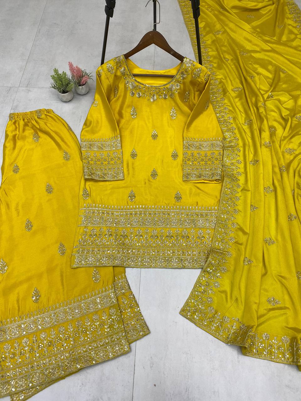 EXCLUSIVE PLAZZO PAIR WITH  SEQUENCE EMBROIDERY WORK  single available wholesale