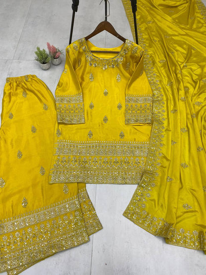 EXCLUSIVE PLAZZO PAIR WITH  SEQUENCE EMBROIDERY WORK  single available wholesale