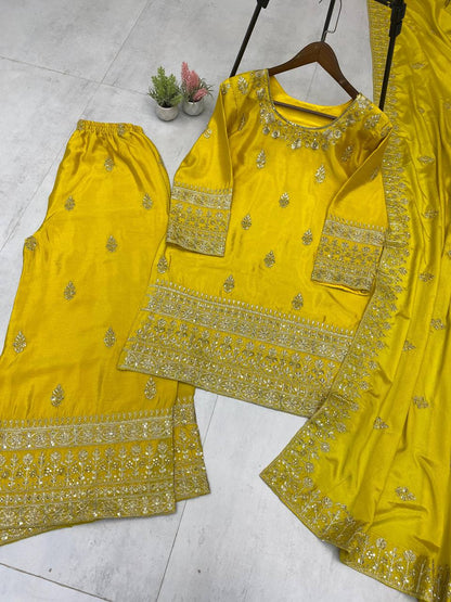 EXCLUSIVE PLAZZO PAIR WITH  SEQUENCE EMBROIDERY WORK  single available wholesale