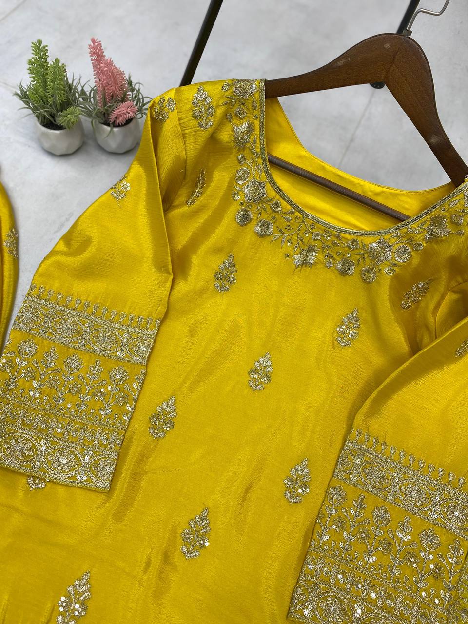 EXCLUSIVE PLAZZO PAIR WITH  SEQUENCE EMBROIDERY WORK  single available wholesale